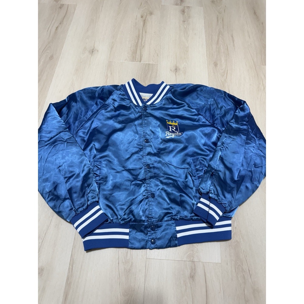 Vintage MLB Kansas City Royals Blue Satin Chalk Line Bomber Jacket Men's Medium